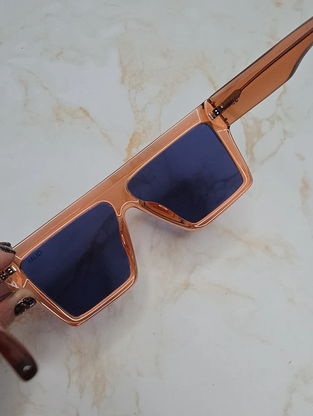 QUAY Base Line Sunglasses Blush Flat Brow Frame Champagne Mirror Lens